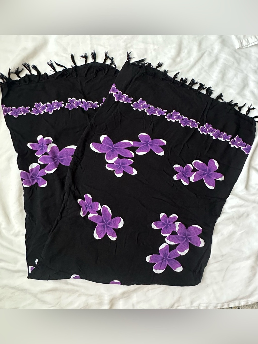Black Sarong with Purple Floral Print